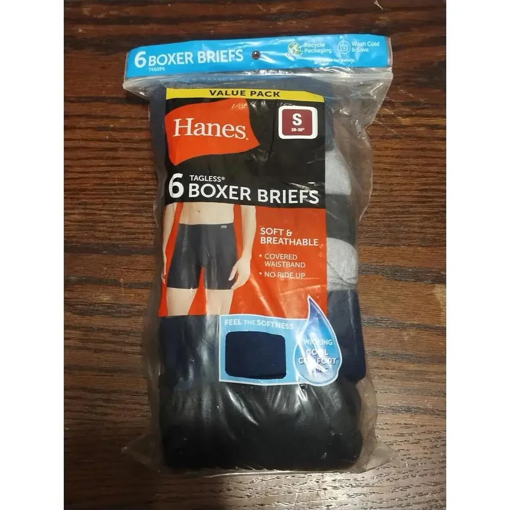 Hanes Value Pack  Men's Size S Tagless Boxer Briefs 6 Pack Soft‎ & Breathable